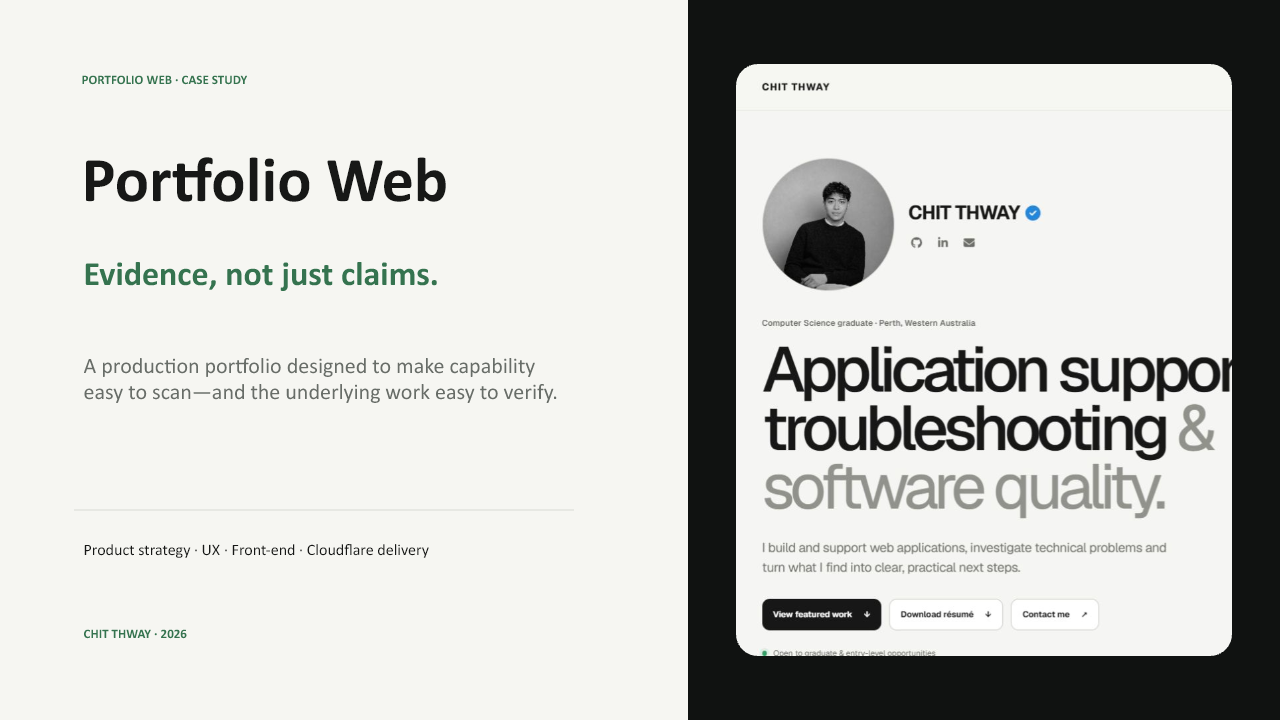 Opening slide of the Portfolio website case study
